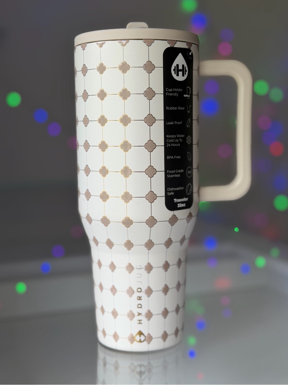Hydrojug 32OZ MOSAIC White Beige Tan + Gold Accent tile Traveler Limited Edition